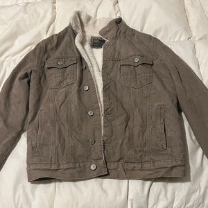 Sunrise Kingdom Men’s Sherpa Lined Light Washed Jacket- Grey- Medium